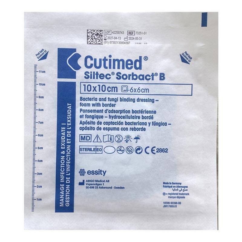 Cutimed Siltec Sorbact B 10cm x 10cm Single Dressing