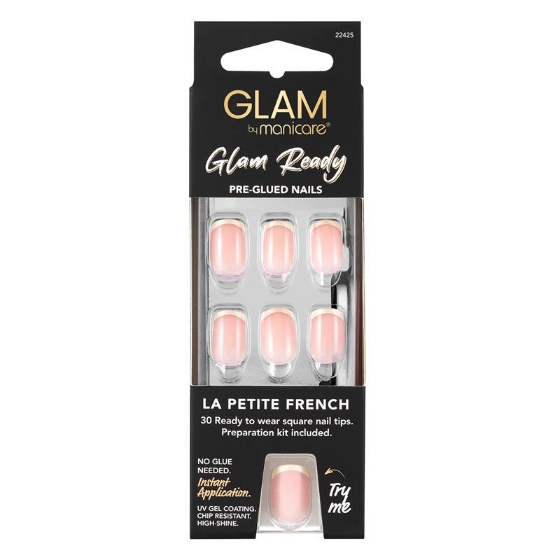 Glam By Manicare Glam Ready Pre-Glued Nails La Petite French 30 Pieces