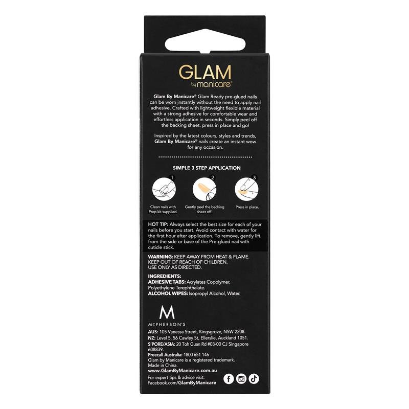 Glam By Manicare Glam Ready Pre-Glued Nails La Petite French 30 Pieces