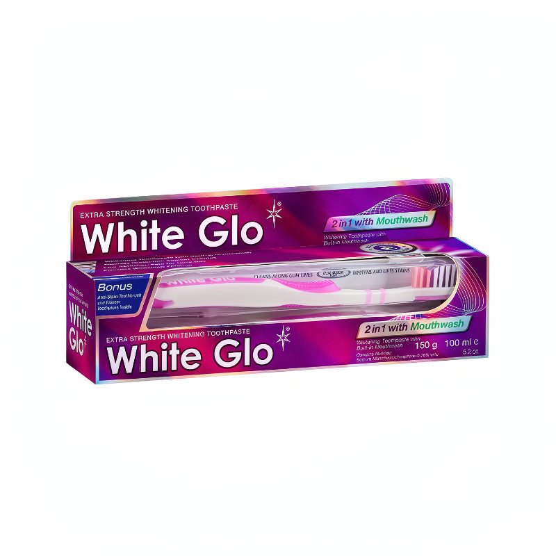 White Glo 2合1漱口水美白牙膏150g（含牙刷套装）