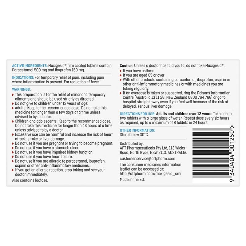 Maxigesic Double Action Combination Pain Relief 30 Tablets - Paracetamol + Ibuprofen (S3)