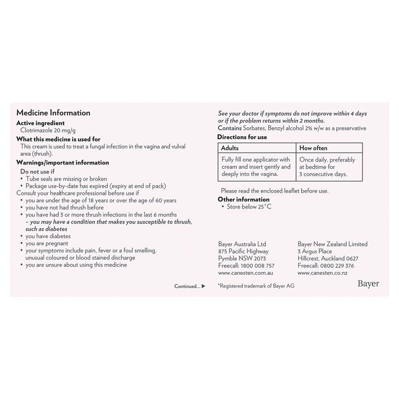 Canesten 3 Day Thrush Treatment Internal Cream - Clotrimazole (S3)
