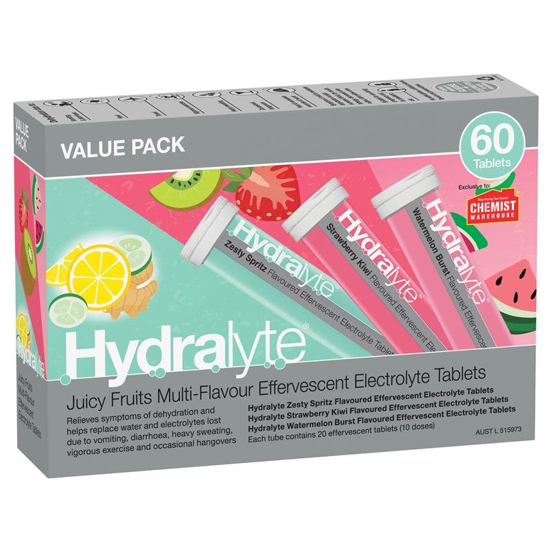 Hydralyte Juicy Fruits Multi-Flavour 60 Effervescent Tablets